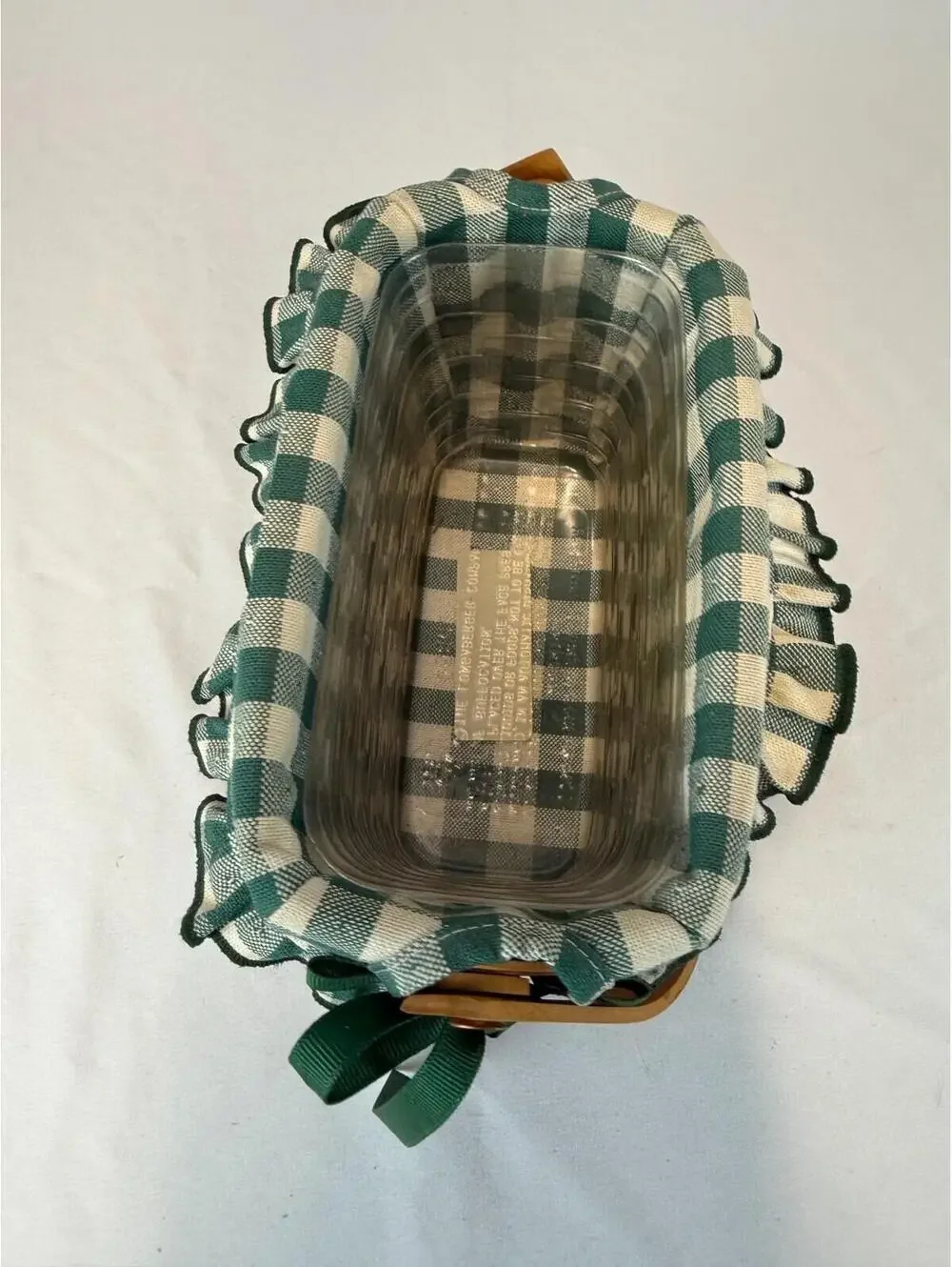 1996 Longaberger Dresden Tour Basket II w/Greed Plaid Liner, Protector & Tie-On